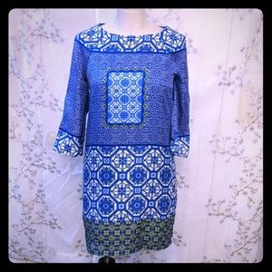 Limited silky kerchief dress 3/4 sleeve blue S